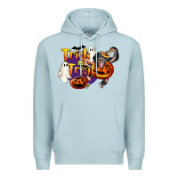 Blue Mist Trick Or Treat Chimpanzee Premium Hoodie - LillyAllenDesigns