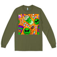 Army Green halloween snacks seamless pattern Long Sleeve Tee - BundleAndBundleShop