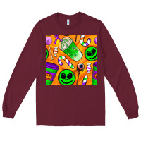 Burgundy halloween snacks seamless pattern Long Sleeve Tee - BundleAndBundleShop
