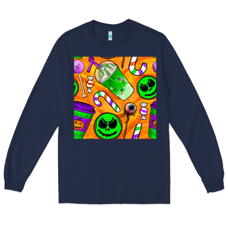 Halloween Snacks Seamless Pattern Long Sleeve Tee by BundleAndBundleShop | Teevron