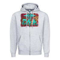 Heather Grey western nurse certified nurse  assistant medilcal symbol  background Zipper Hoodie - BarkalooDesign