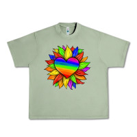 Oil Green lgbtq color heart and sunflower Urban Heavy Tee - HRA Design Shop