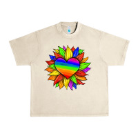 Sandshell lgbtq color heart and sunflower Urban Heavy Tee - HRA Design Shop