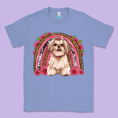 Shih Tzu Floral Rainbow Classic Tee Designed By Jahusdesignshop