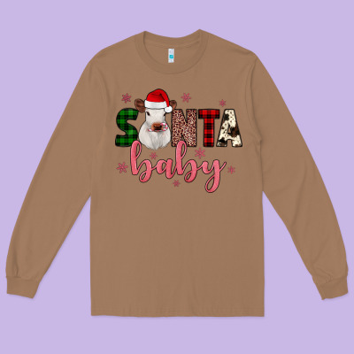 Santa Baby Cow Long Sleeve Tee Designed By Jahusdesignshop