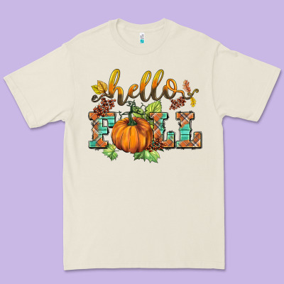 Hello Fall Pumpkin Premium Tee Designed By Barkaloodesign
