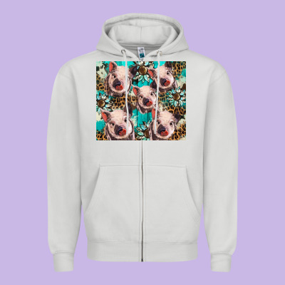 Western Cowhide Sunflower Baby Pig Zipper Hoodie Designed By Barkaloodesign