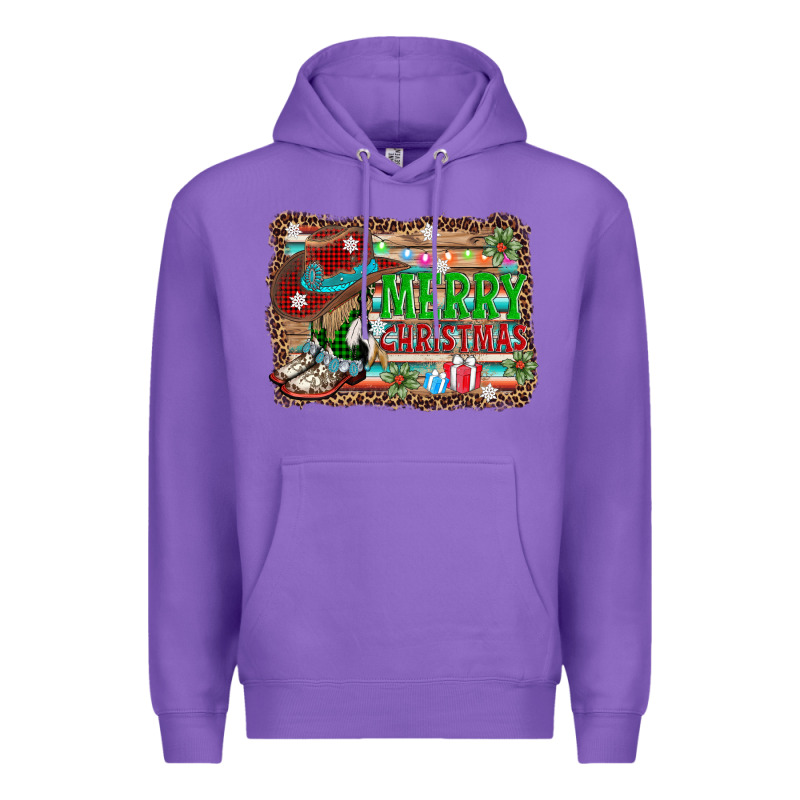 Merry Christmas Western Boots Premium Hoodie by AdoDesignShop | Teevron