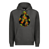 Charcoal Heather Black Cat Halloween Teardrop Premium Hoodie - LillyAllenDesigns