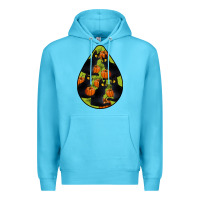 Ocean Blue Black Cat Halloween Teardrop Premium Hoodie - LillyAllenDesigns