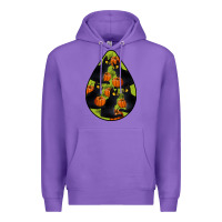 Purple Black Cat Halloween Teardrop Premium Hoodie - LillyAllenDesigns