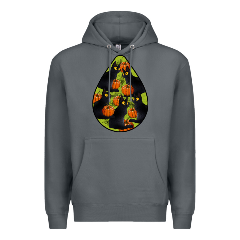 Black Cat Halloween Teardrop Premium Hoodie by LillyAllenDesigns | Teevron