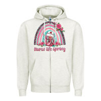 Oatmeal Heather nurse life spring rainbow Zipper Hoodie - BarkalooDesign