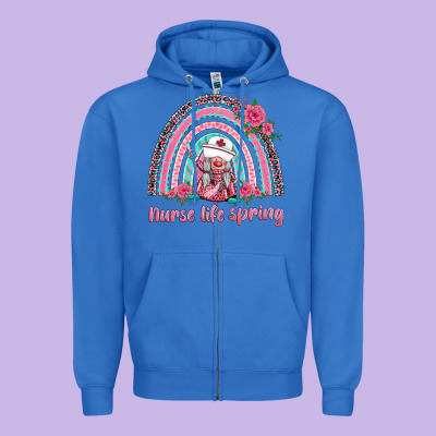 Nurse Life Spring Rainbow Zipper Hoodie Designed By Barkaloodesign