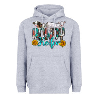 Heather Grey western howdy heifer Heavyweight Hoodie - NancyCooperArtShop