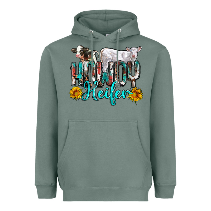Western Howdy Heifer Heavyweight Hoodie by NancyCooperArtShop | Teevron