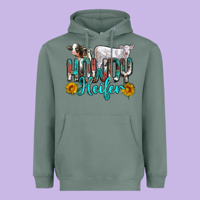 Western Howdy Heifer Heavyweight Hoodie Designed By Nancycooperartshop