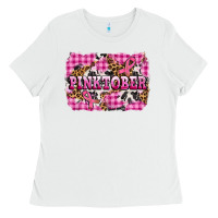 White pinktober with cancer ribbon Ladies Tee - AdoDesignShop