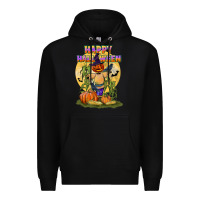 Black happy halloween Premium Hoodie - LillyAllenDesigns