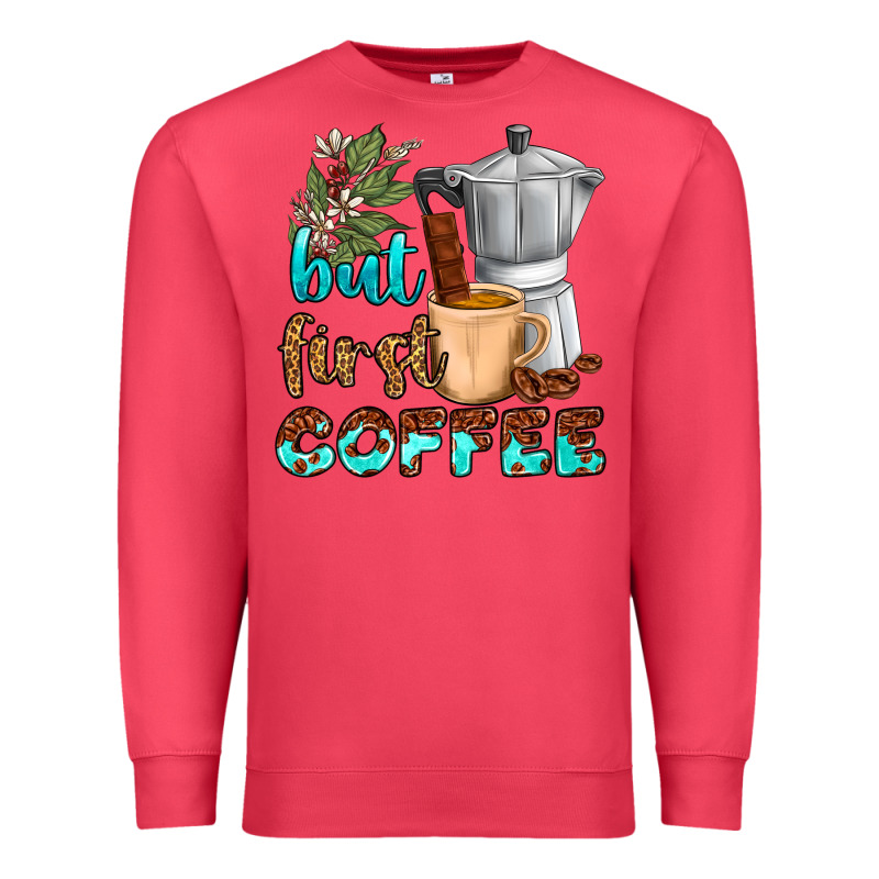 Coffee Cups But First Coffee Premium Sweatshirt by NancyCooperArtShop | Teevron