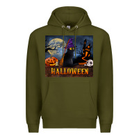 Army Green Black Cat Halloween Premium Hoodie - LillyAllenDesigns