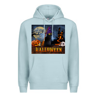 Blue Mist Black Cat Halloween Premium Hoodie - LillyAllenDesigns