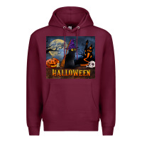 Burgundy Black Cat Halloween Premium Hoodie - LillyAllenDesigns