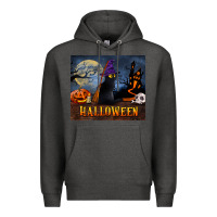 Charcoal Heather Black Cat Halloween Premium Hoodie - LillyAllenDesigns