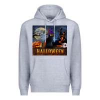Heather Grey Black Cat Halloween Premium Hoodie - LillyAllenDesigns