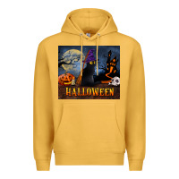 Mustard Black Cat Halloween Premium Hoodie - LillyAllenDesigns