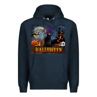 Navy Black Cat Halloween Premium Hoodie - LillyAllenDesigns