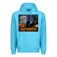 Ocean Blue Black Cat Halloween Premium Hoodie - LillyAllenDesigns