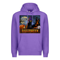 Purple Black Cat Halloween Premium Hoodie - LillyAllenDesigns