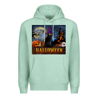 Seafoam Black Cat Halloween Premium Hoodie - LillyAllenDesigns