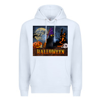 White Black Cat Halloween Premium Hoodie - LillyAllenDesigns