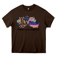 Chocolate Brown peace love america Heavy Core Tee - SublimationCraftShop