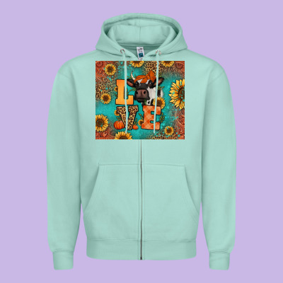 Love Autumn Cow Zipper Hoodie Designed By Jasminsmagicworld