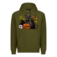 Army Green halloween black cats Premium Hoodie - LillyAllenDesigns