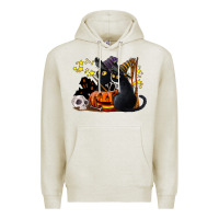 Oatmeal Heather halloween black cats Premium Hoodie - LillyAllenDesigns