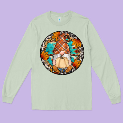 Fall Gnomes Round Earrings Long Sleeve Tee Designed By Artiststas