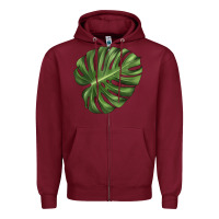 Burgundy Monstera Leaf Zipper Hoodie - LillyAllenDesigns