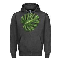 Charcoal Heather Monstera Leaf Zipper Hoodie - LillyAllenDesigns