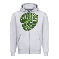 Heather Grey Monstera Leaf Zipper Hoodie - LillyAllenDesigns