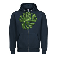 Navy Monstera Leaf Zipper Hoodie - LillyAllenDesigns