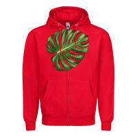 Red Monstera Leaf Zipper Hoodie - LillyAllenDesigns