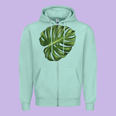 Monstera Leaf Zipper Hoodie Designed By Lillyallendesigns