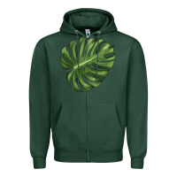 Sports Green Monstera Leaf Zipper Hoodie - LillyAllenDesigns