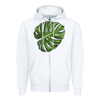 White Monstera Leaf Zipper Hoodie - LillyAllenDesigns