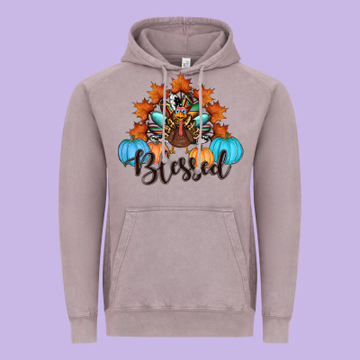 Thanksgiving Turkey Pumpkin Blessed Vintage Hoodie Designed By Ranaportraitstore