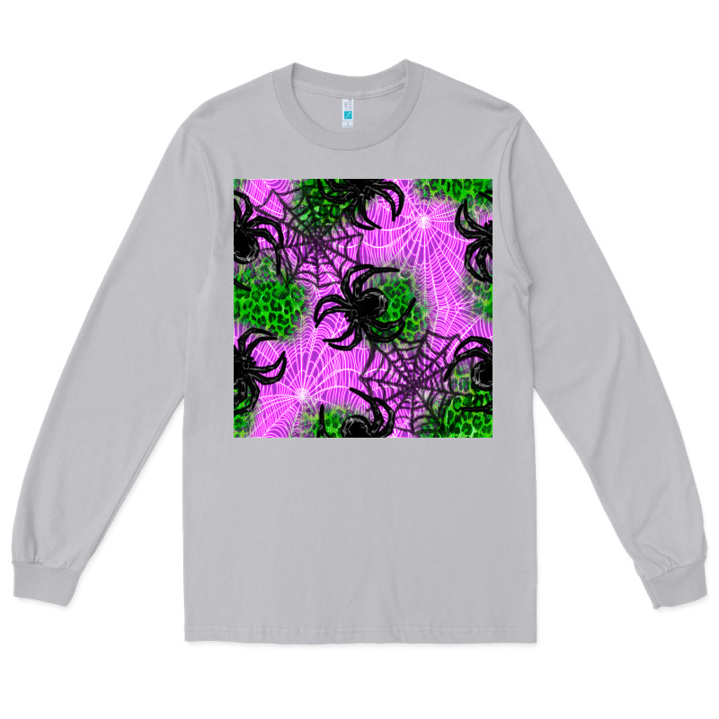 Halloween Spider Green Leopard Seamless Pattern Long Sleeve Tee by BundleAndBundleShop | Teevron